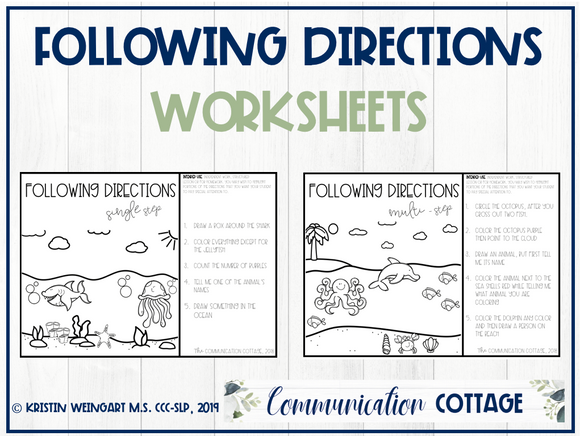 Ocean Theme Following Directions Worksheets