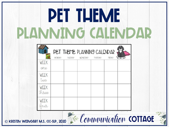 Pet Theme Planning Calendar